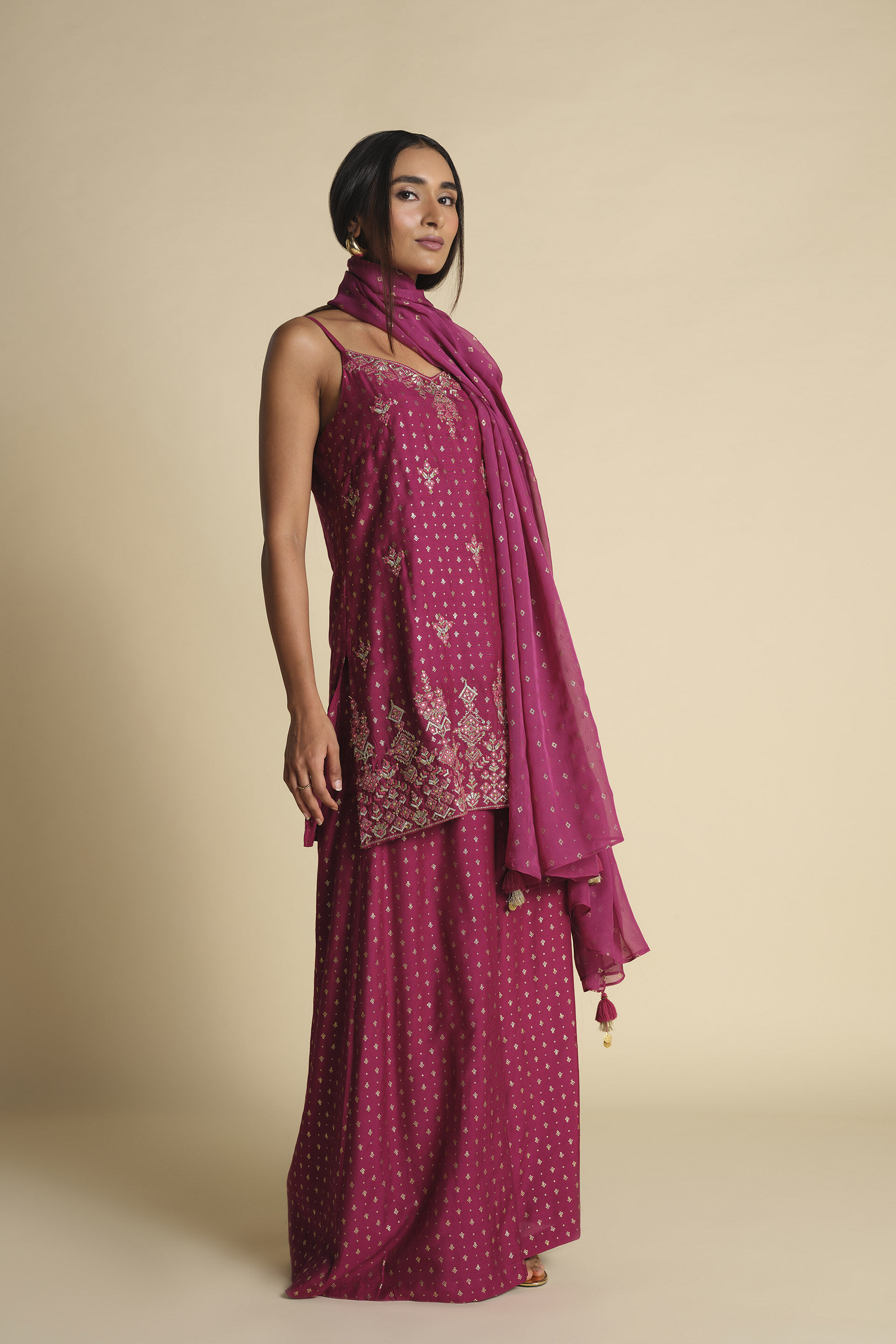 Burgundy Silsila Kurta Set, Wine, image 3
